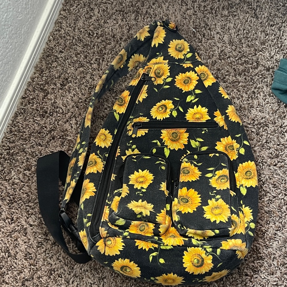 Crossbody black sunflower bag with mini pouches